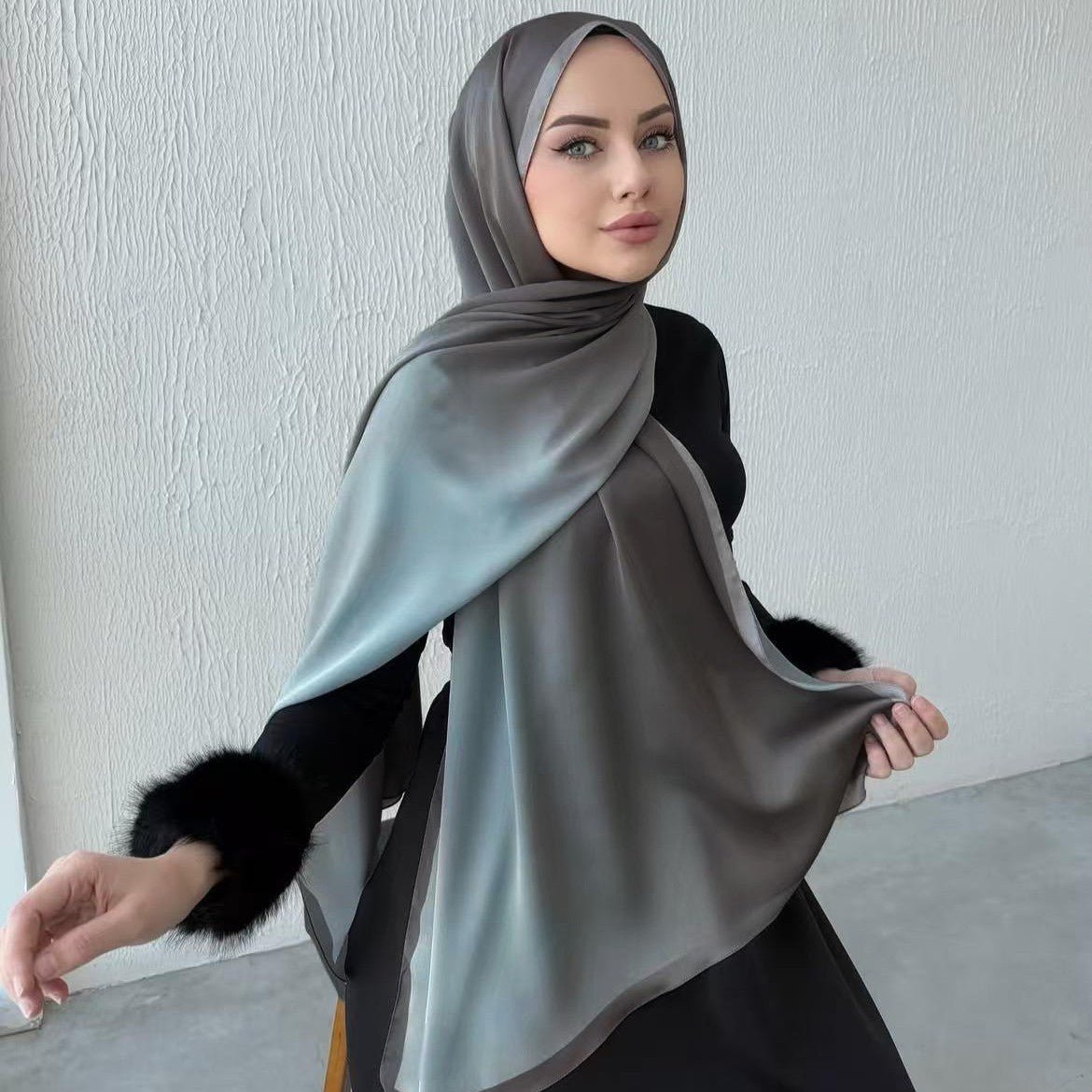 Luxury Premium Pearl Chiffon Gradient Hijab(MH148) - Mariam's Collection