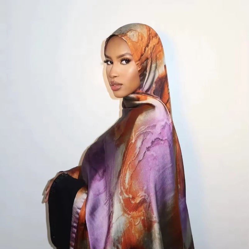 Luxury Premium Silk - Like Printed Hijab Scarf | 180x85cm Large Rectangle Hijab(MH146) - Mariam's Collection