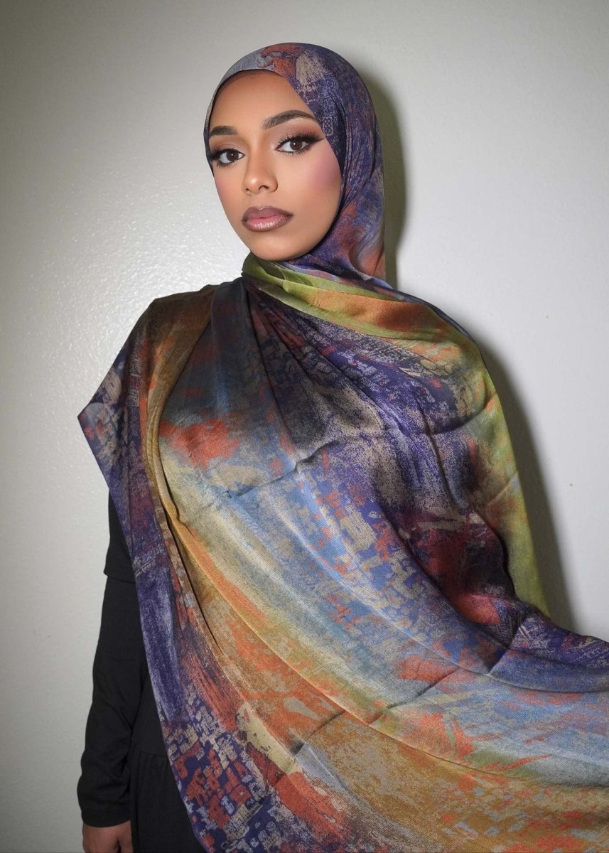 Luxury Premium Silk - Like Printed Hijab Scarf | 180x85cm Large Rectangle Hijab(MH146) - Mariam's Collection