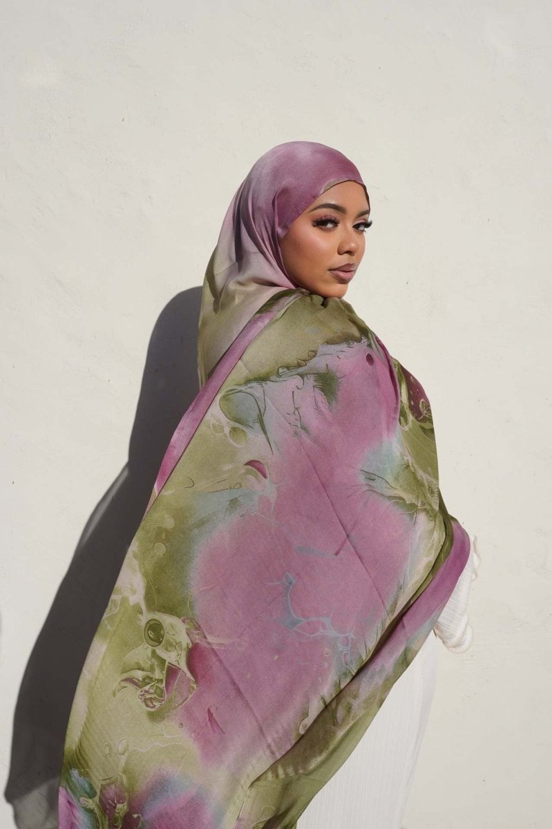 Luxury Premium Silk - Like Printed Hijab Scarf | 180x85cm Large Rectangle Hijab(MH146) - Mariam's Collection