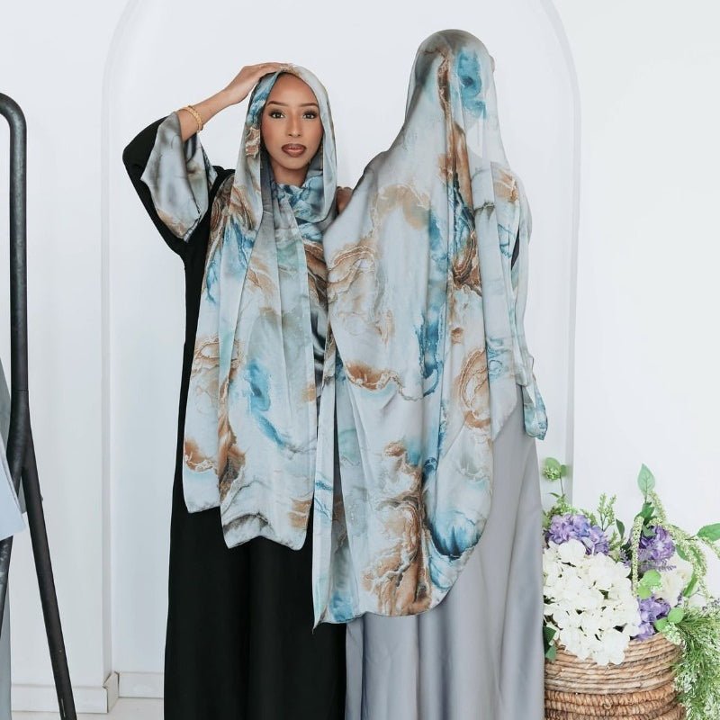 Luxury Premium Silk - Like Printed Hijab Scarf | 180x85cm Large Rectangle Hijab(MH146) - Mariam's Collection