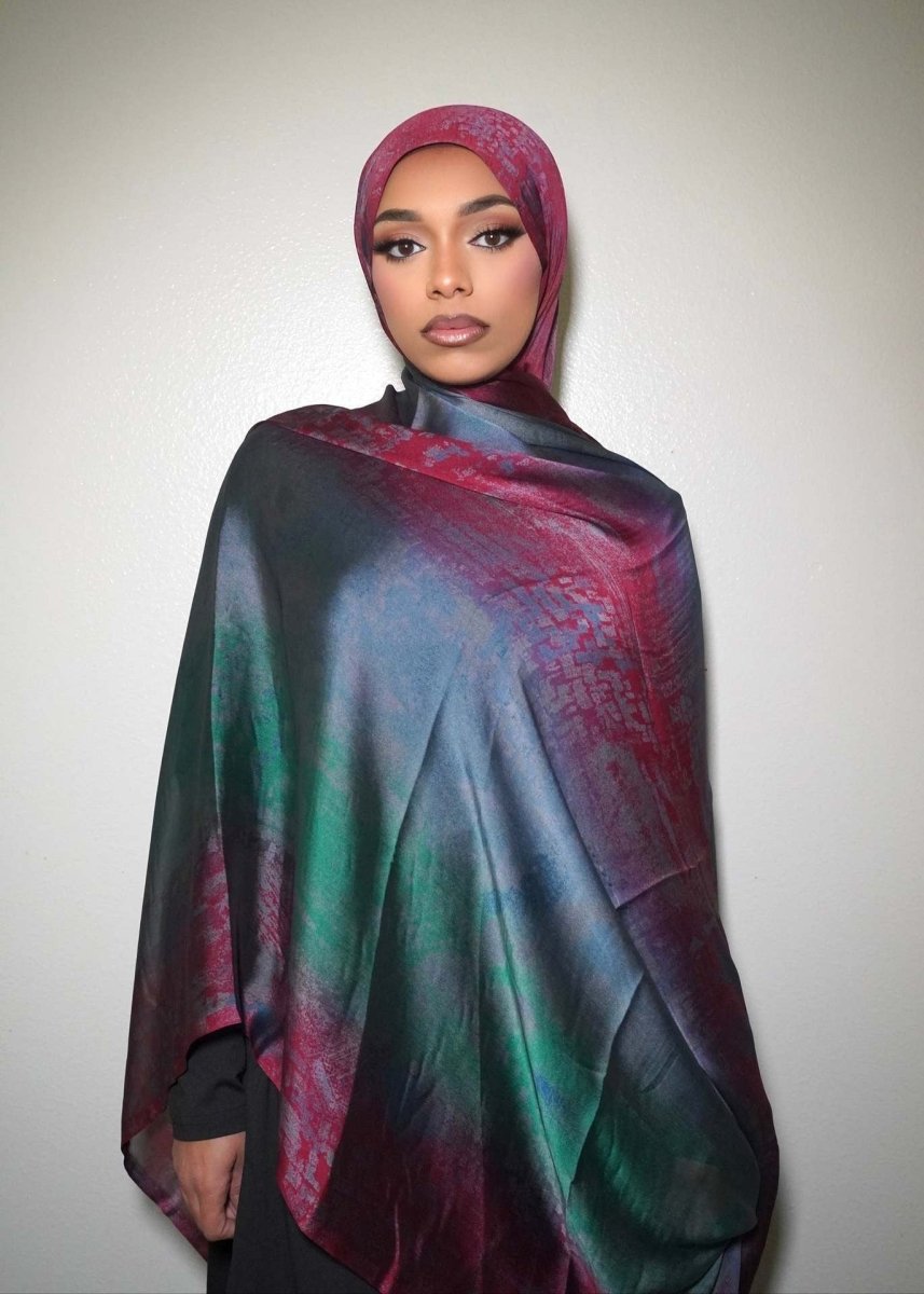 Luxury Premium Silk - Like Printed Hijab Scarf | 180x85cm Large Rectangle Hijab(MH146) - Mariam's Collection
