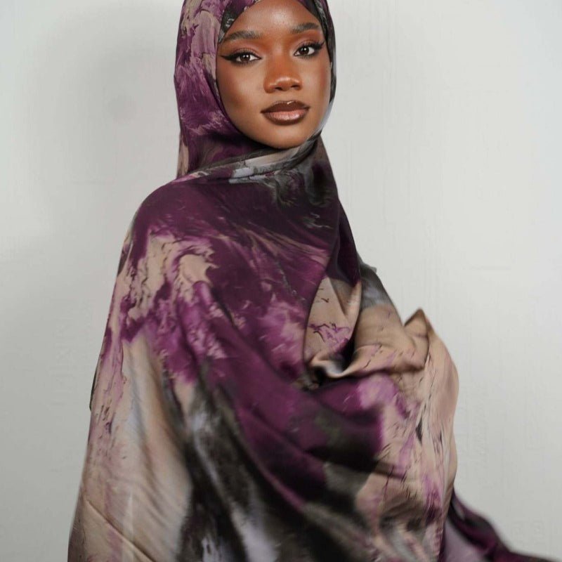 Luxury Premium Silk - Like Printed Hijab Scarf | 180x85cm Large Rectangle Hijab(MH146) - Mariam's Collection