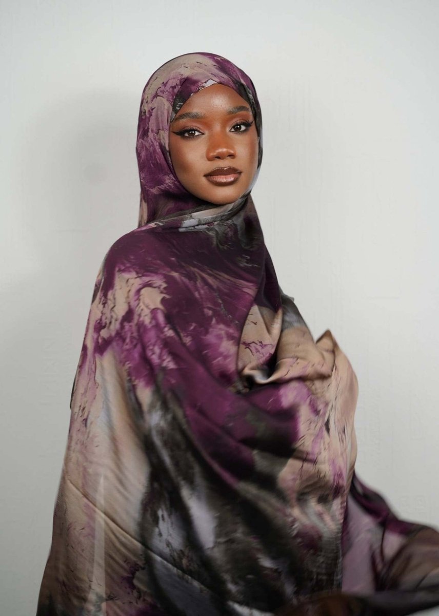 Luxury Premium Silk - Like Printed Hijab Scarf | 180x85cm Large Rectangle Hijab(MH146) - Mariam's Collection