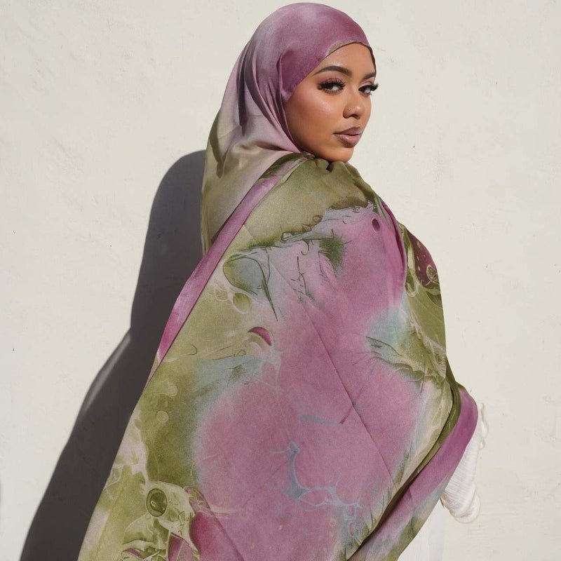 Luxury Premium Silk - Like Printed Hijab Scarf | 180x85cm Large Rectangle Hijab(MH146) - Mariam's Collection