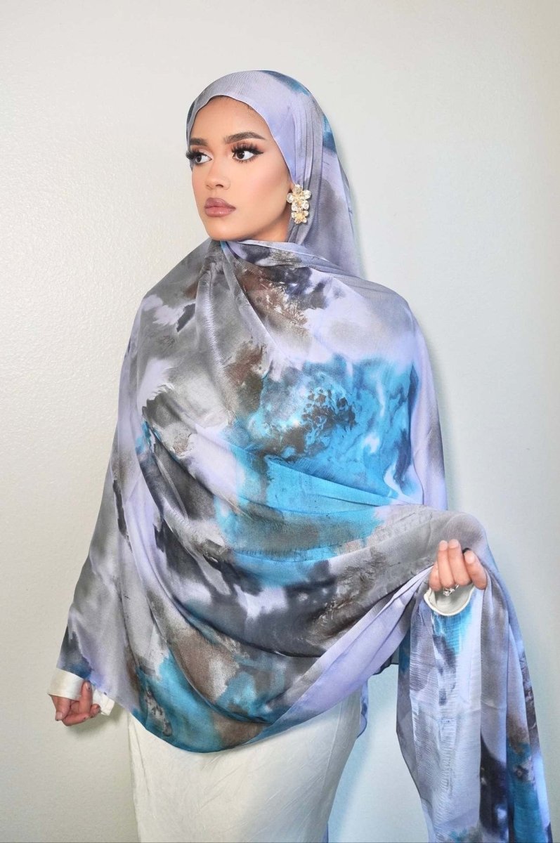Luxury Premium Silk - Like Printed Hijab Scarf | 180x85cm Large Rectangle Hijab(MH146) - Mariam's Collection