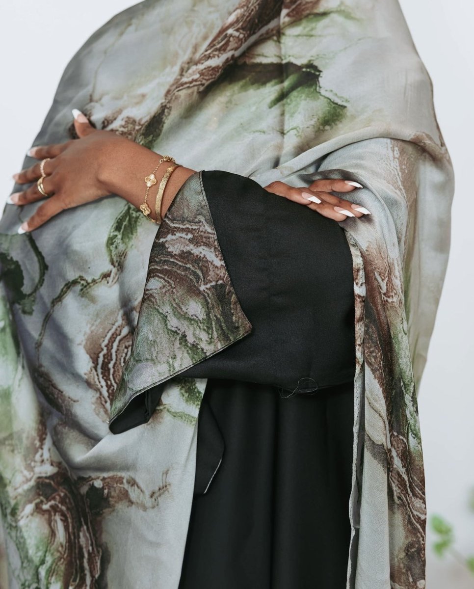 Luxury Premium Silk - Like Printed Hijab Scarf | 180x85cm Large Rectangle Hijab(MH146) - Mariam's Collection