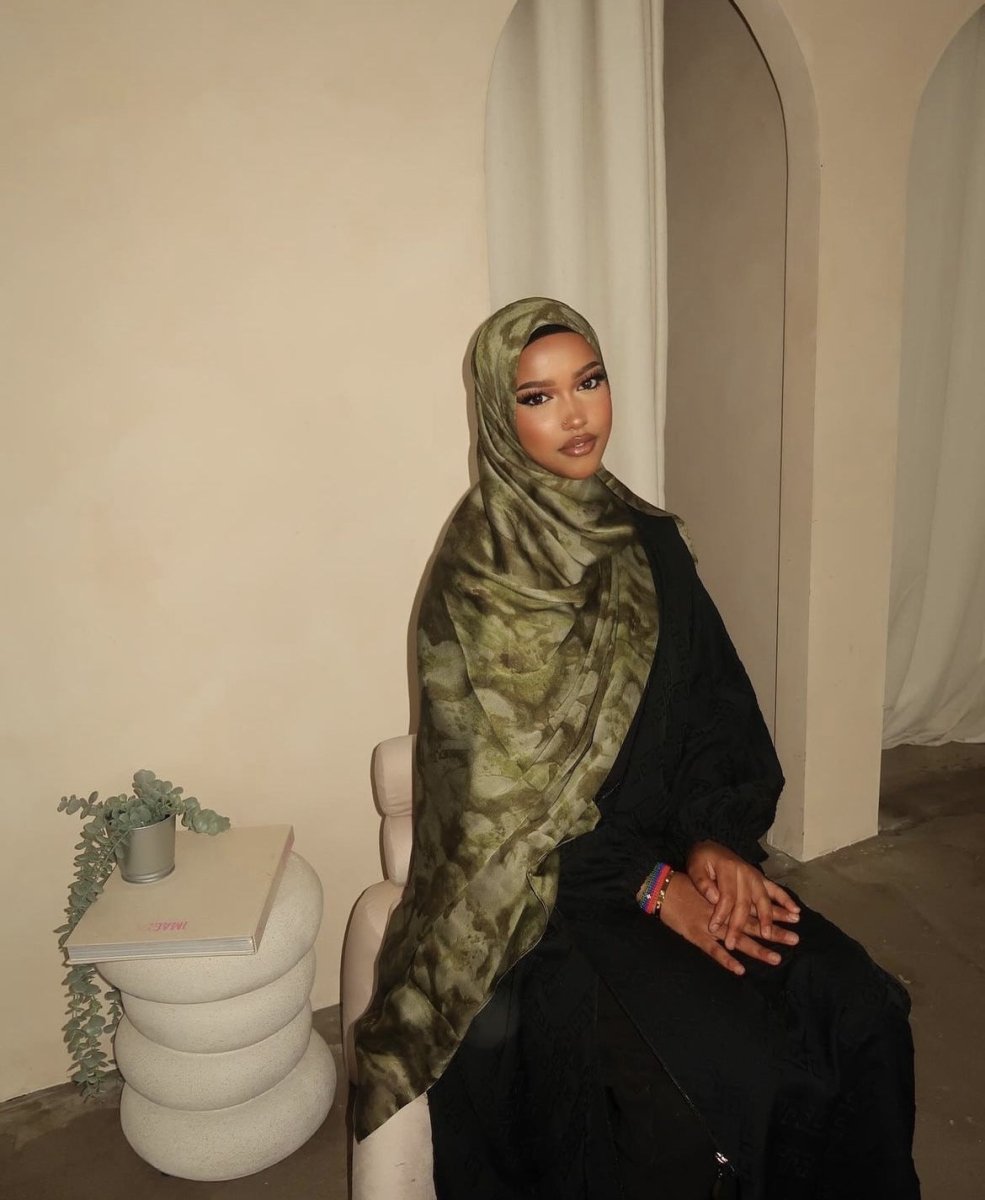 Luxury Premium Silk - Like Printed Hijab Scarf | 180x85cm Large Rectangle Hijab(MH146) - Mariam's Collection