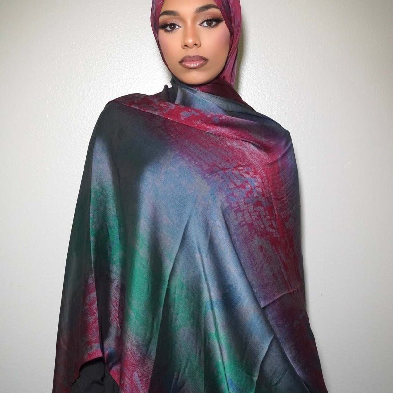 Luxury Premium Silk - Like Printed Hijab Scarf | 180x85cm Large Rectangle Hijab(MH146) - Mariam's Collection