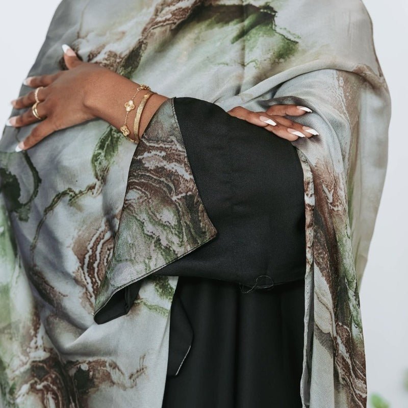 Luxury Premium Silk - Like Printed Hijab Scarf | 180x85cm Large Rectangle Hijab(MH146) - Mariam's Collection