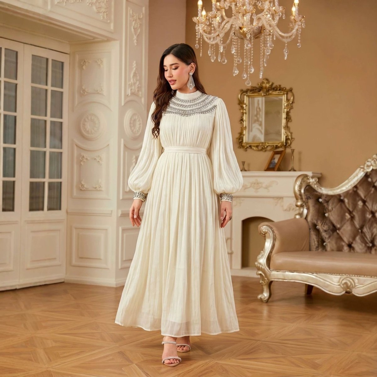 Luxury Rhinestone Collar Maxi Dress(MA440) - Mariam's Collection