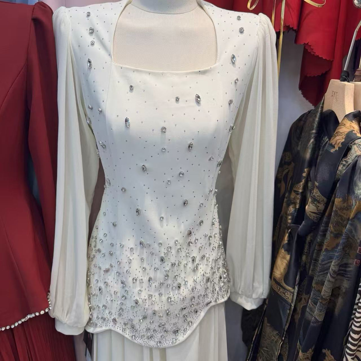 Luxury Rhinestone Top & Maxi Skirt Wedding Set (MS561) - Mariam's Collection