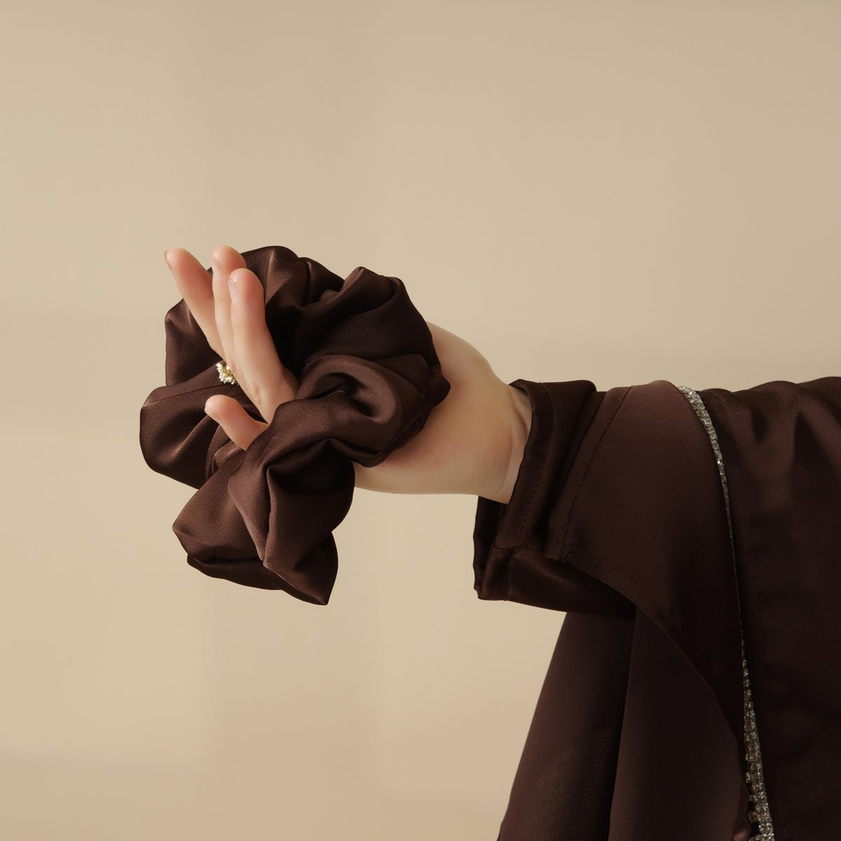 Luxury Satin Abaya With Diamond Tassels Belt, 6 - Piece Set (MOA041) - Mariam's Collection