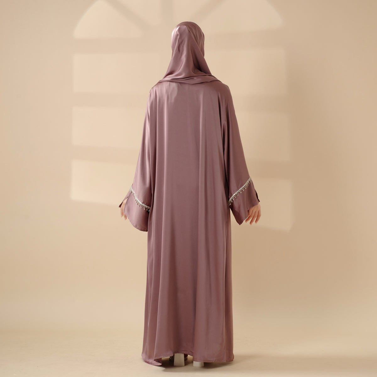 Luxury Satin Abaya With Diamond Tassels Belt, 6 - Piece Set (MOA041) - Mariam's Collection