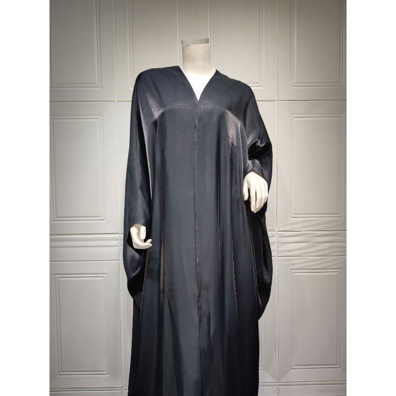 Luxury Silk Satin Bat Sleeve Abaya Robe | Modest V - Neck Evening Dress(MOA225) - Mariam's Collection