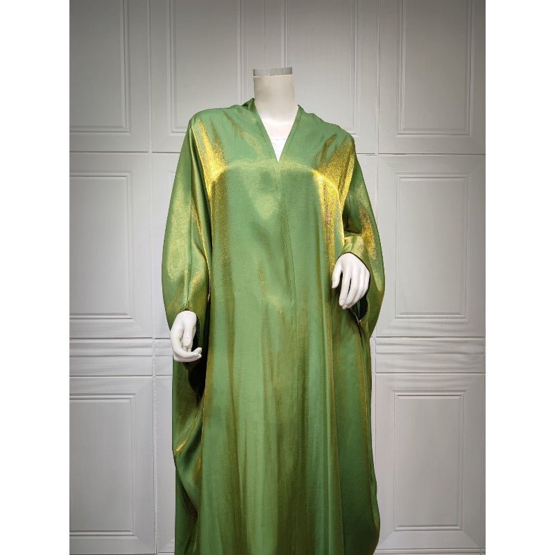 Luxury Silk Satin Bat Sleeve Abaya Robe | Modest V - Neck Evening Dress(MOA225) - Mariam's Collection