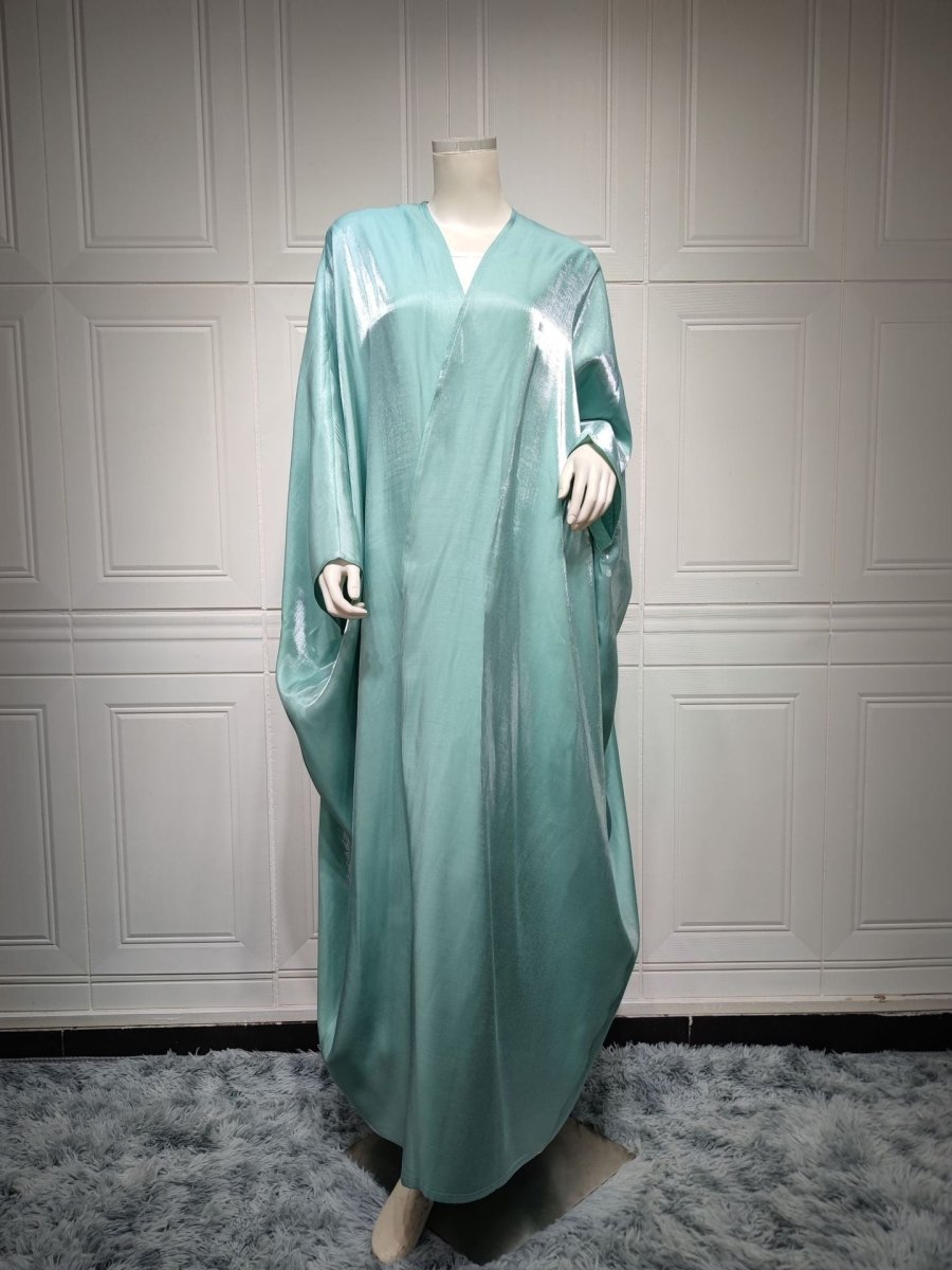 Luxury Silk Satin Bat Sleeve Abaya Robe | Modest V - Neck Evening Dress(MOA225) - Mariam's Collection