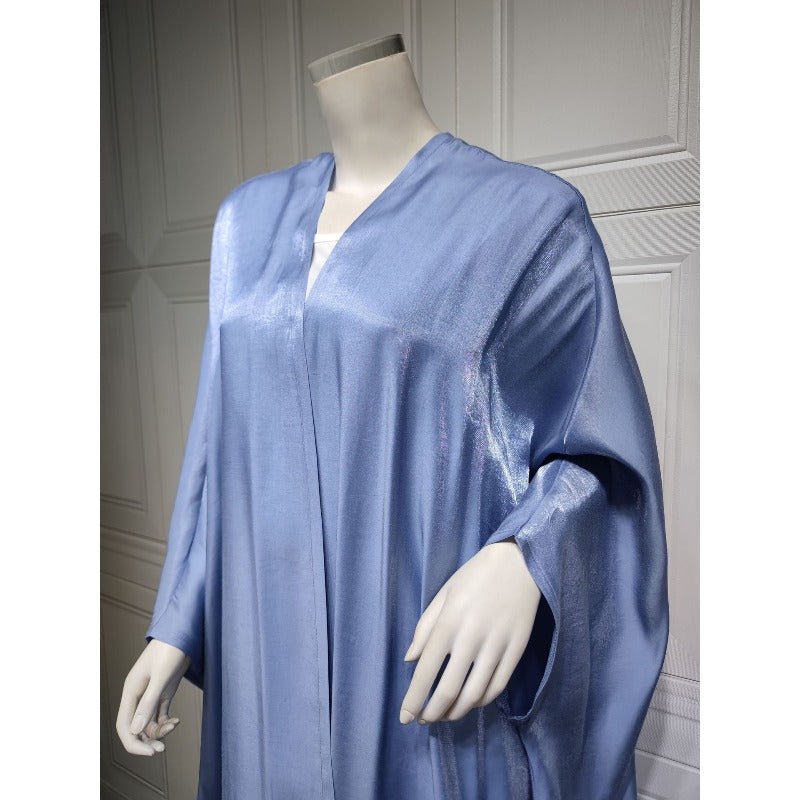 Luxury Silk Satin Bat Sleeve Abaya Robe | Modest V - Neck Evening Dress(MOA225) - Mariam's Collection