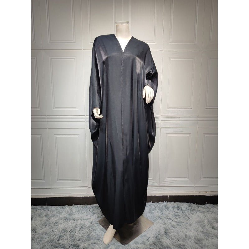 Luxury Silk Satin Bat Sleeve Abaya Robe | Modest V - Neck Evening Dress(MOA225) - Mariam's Collection