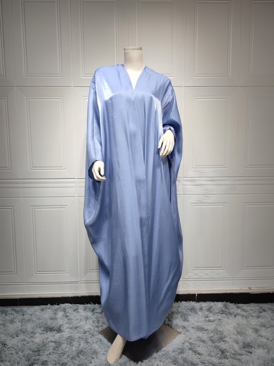 Luxury Silk Satin Bat Sleeve Abaya Robe | Modest V - Neck Evening Dress(MOA225) - Mariam's Collection