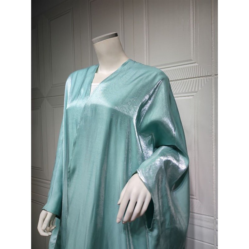 Luxury Silk Satin Bat Sleeve Abaya Robe | Modest V - Neck Evening Dress(MOA225) - Mariam's Collection