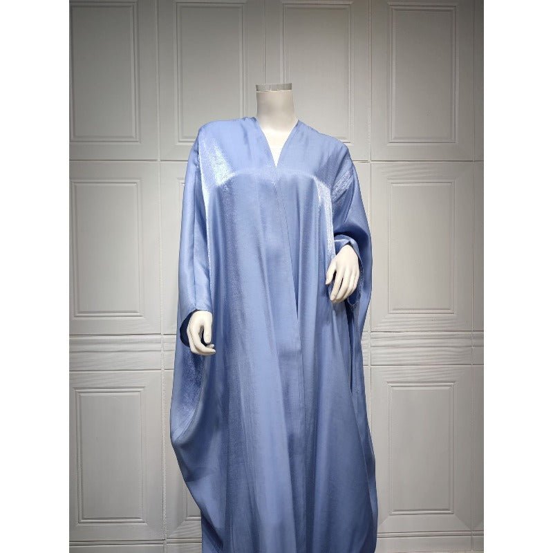Luxury Silk Satin Bat Sleeve Abaya Robe | Modest V - Neck Evening Dress(MOA225) - Mariam's Collection