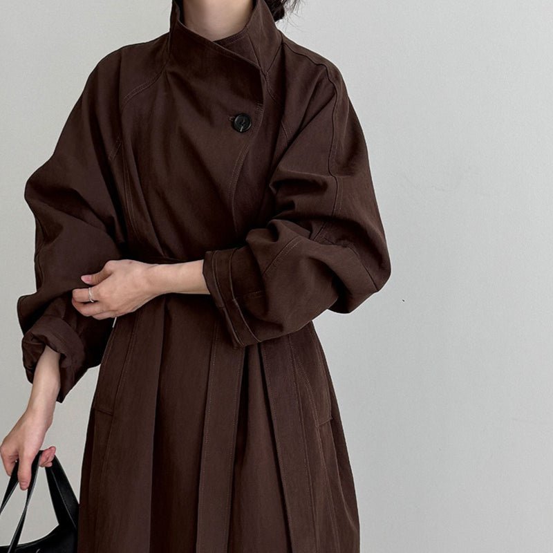Luxury Stand Collar Coat | Single Button Mid - Length Trench(MS148) - Mariam's Collection