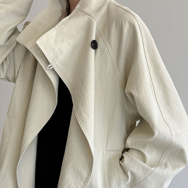 Luxury Stand Collar Coat | Single Button Mid - Length Trench(MS148) - Mariam's Collection