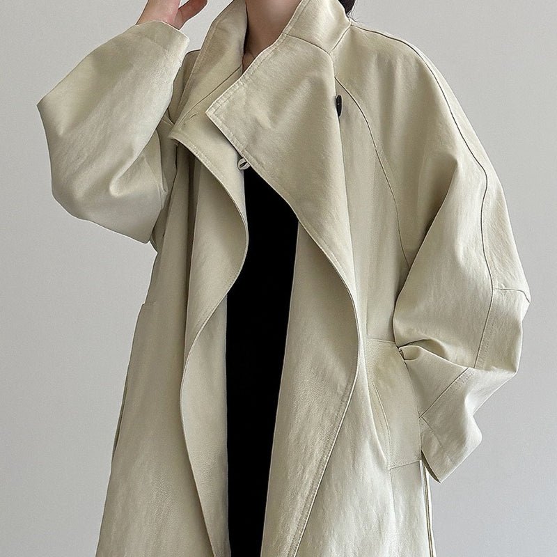 Luxury Stand Collar Coat | Single Button Mid - Length Trench(MS148) - Mariam's Collection