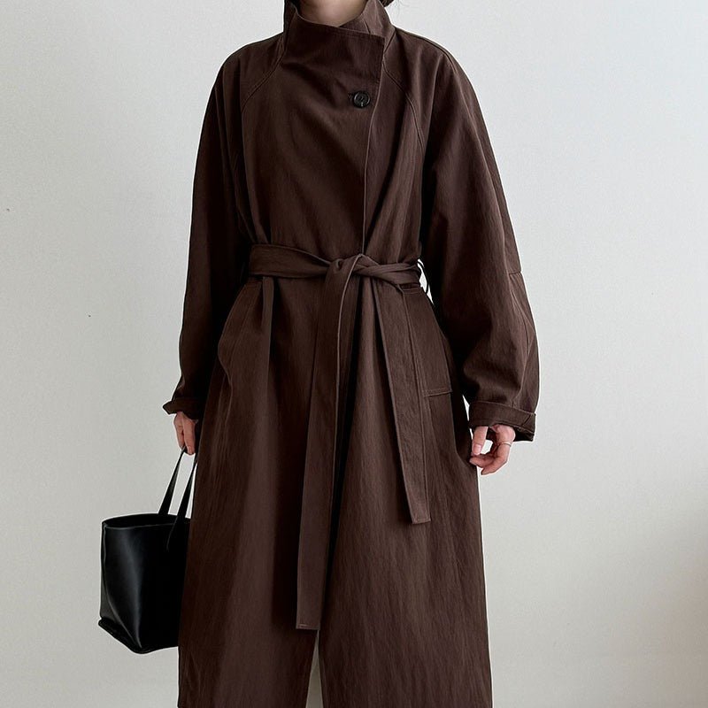 Luxury Stand Collar Coat | Single Button Mid - Length Trench(MS148) - Mariam's Collection