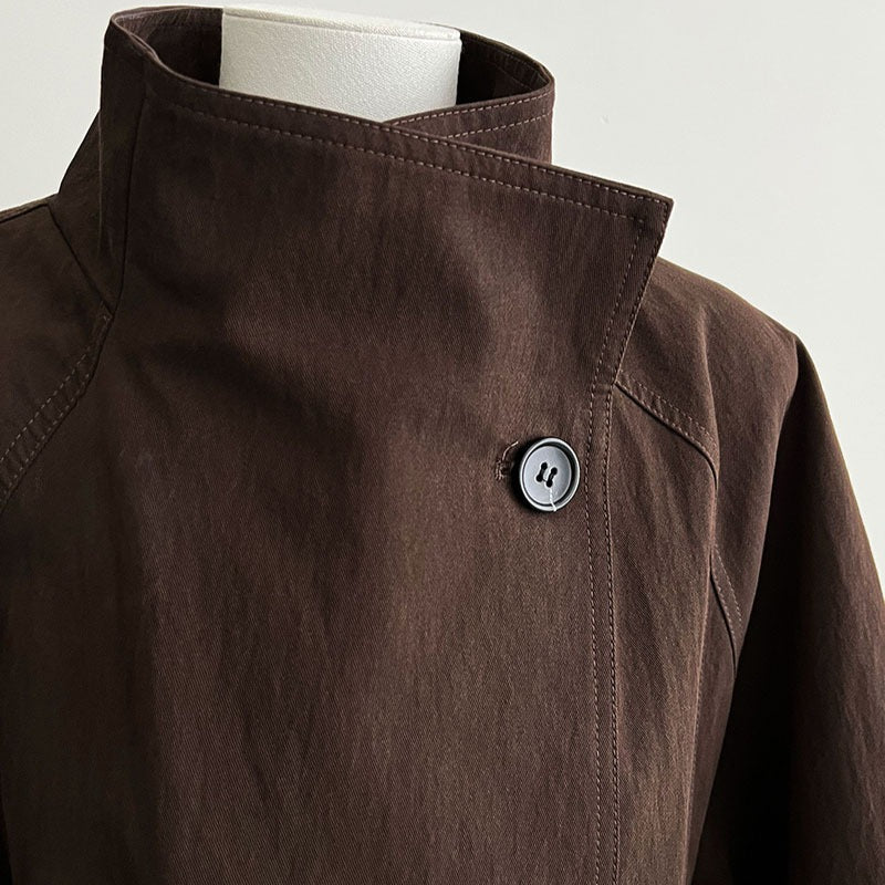 Luxury Stand Collar Coat | Single Button Mid - Length Trench(MS148) - Mariam's Collection