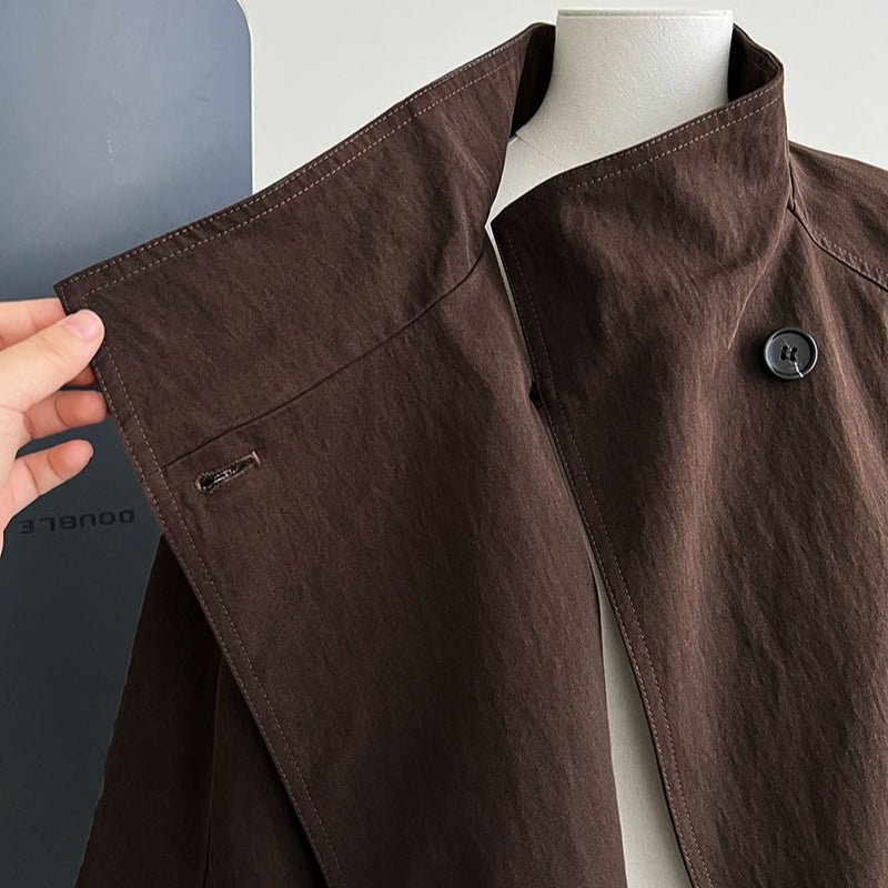 Luxury Stand Collar Coat | Single Button Mid - Length Trench(MS148) - Mariam's Collection