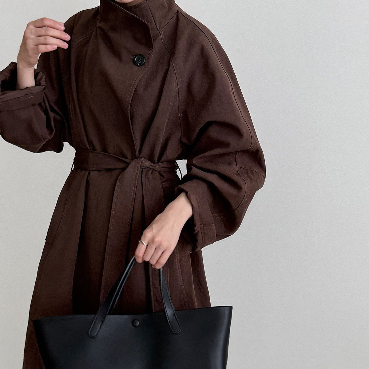 Luxury Stand Collar Coat | Single Button Mid - Length Trench(MS148) - Mariam's Collection