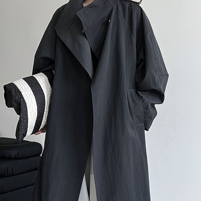 Luxury Stand Collar Coat | Single Button Mid - Length Trench(MS148) - Mariam's Collection