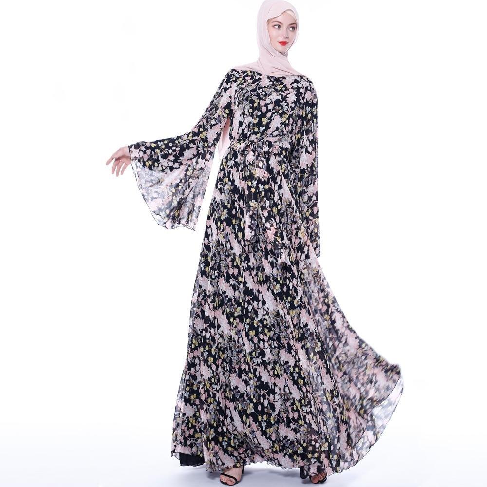 MA021 Double Layered Chiffon Floral Dress - Mariam's Collection
