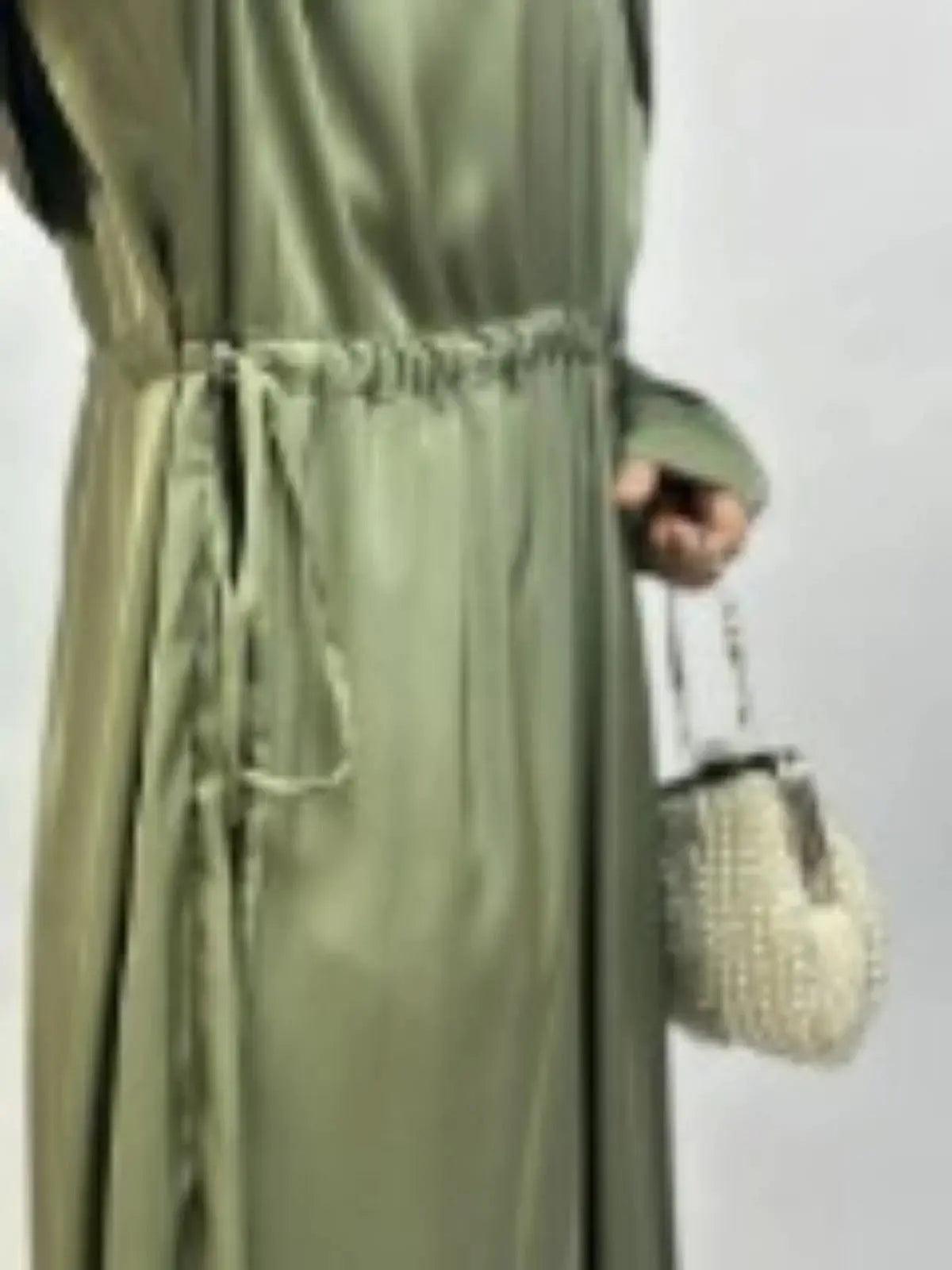 MA039 Armani Satin Drawstring Abaya Dress - Mariam's Collection