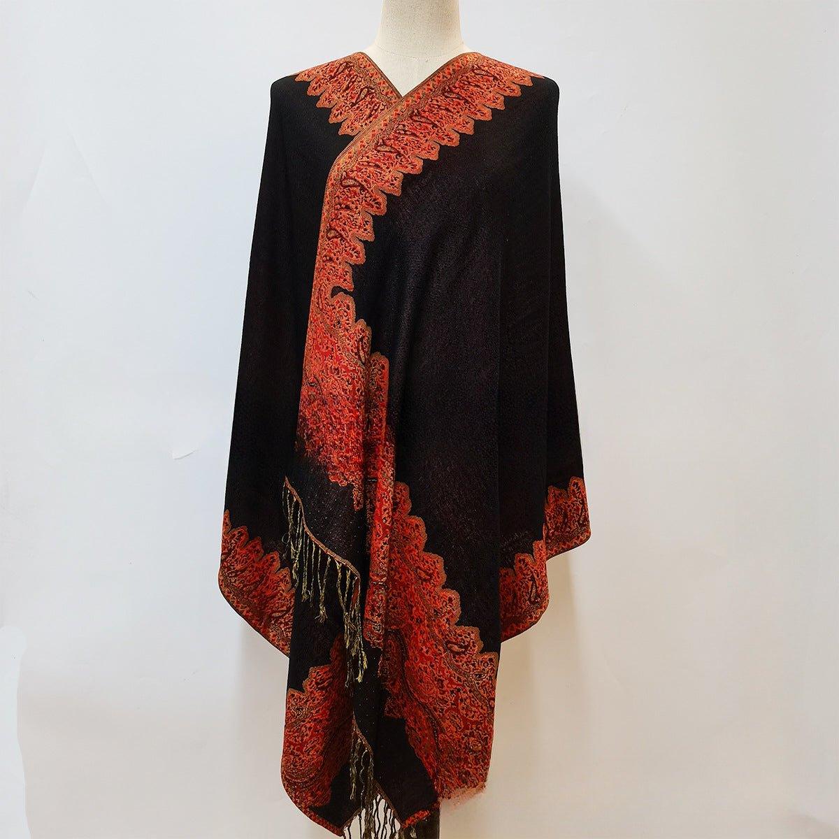 MAC044 Bohemian Style Multicolor Retro Jacquard Cashew Long Tassel Scarf - Mariam's Collection
