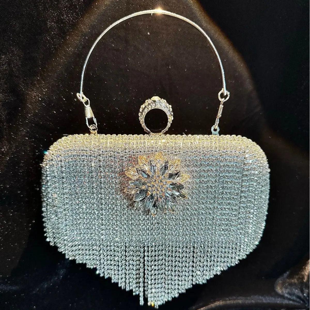 MAC056 Tassel Evening Clutch Bag Luxury Rhinestones Party Prom Purse Handbag With Detachable Chain - Mariam's Collection