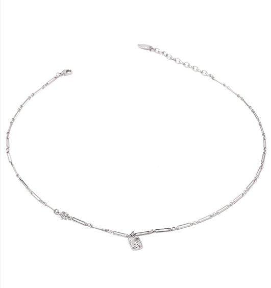 MAC073 Brass Plated 18K Real Gold Light Luxury Style Zircon Inlaid Square Pendant Necklace - Mariam's Collection