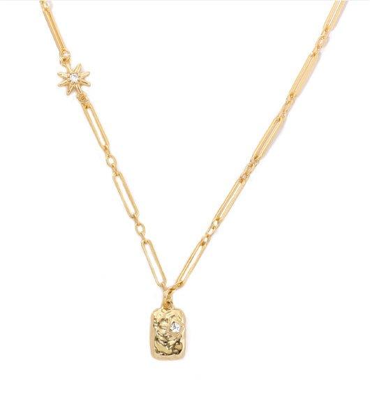 MAC073 Brass Plated 18K Real Gold Light Luxury Style Zircon Inlaid Square Pendant Necklace - Mariam's Collection