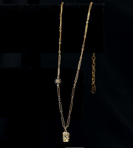 MAC073 Brass Plated 18K Real Gold Light Luxury Style Zircon Inlaid Square Pendant Necklace - Mariam's Collection