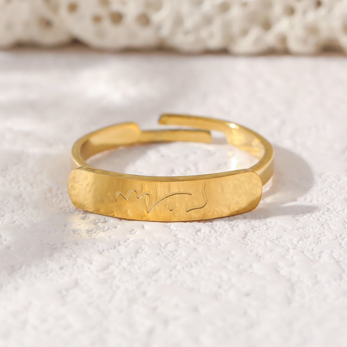 MAC215 Simple engraved titanium steel ring with Arabic elements (With gift box) - Mariam's Collection