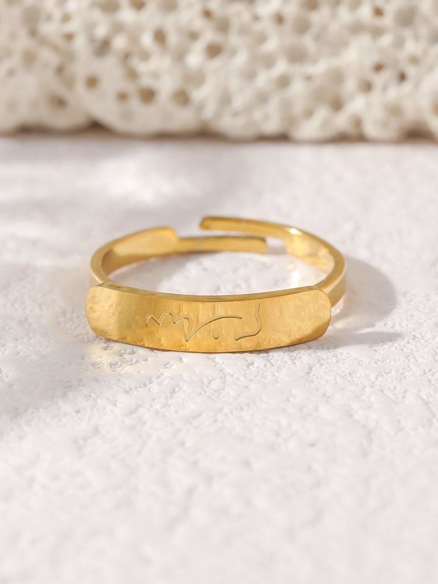 MAC215 Simple engraved titanium steel ring with Arabic elements (With gift box) - Mariam's Collection