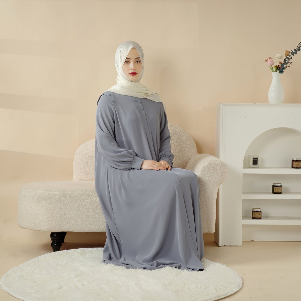 Macaron Color Shoulder Button Pullover Abaya (MA083) - Mariam's Collection