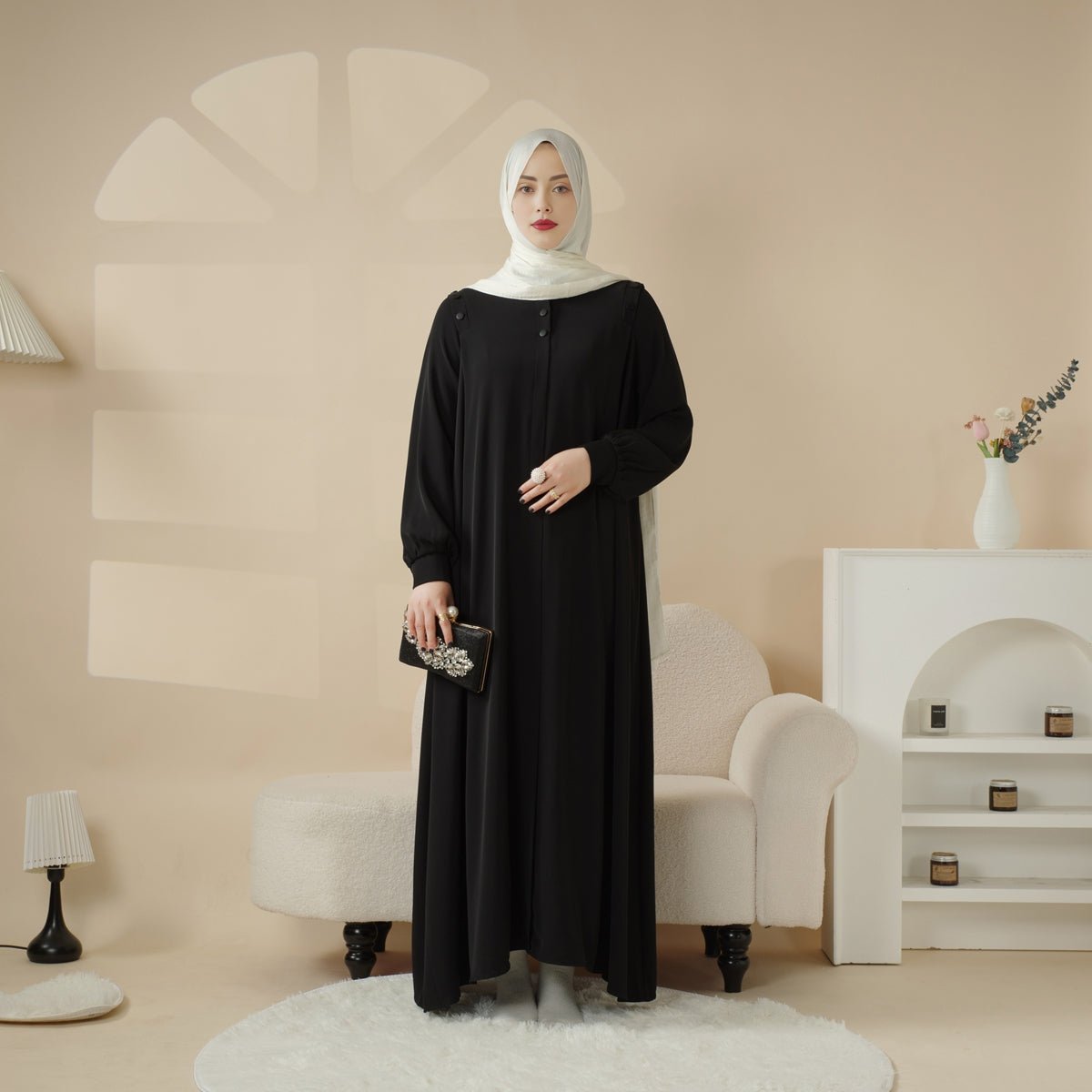 Macaron Color Shoulder Button Pullover Abaya (MA083) - Mariam's Collection