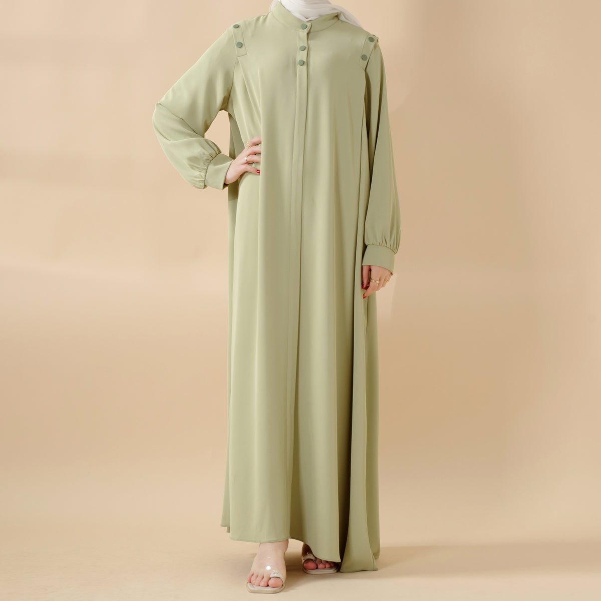 Macaron Color Shoulder Button Pullover Abaya (MA083) - Mariam's Collection