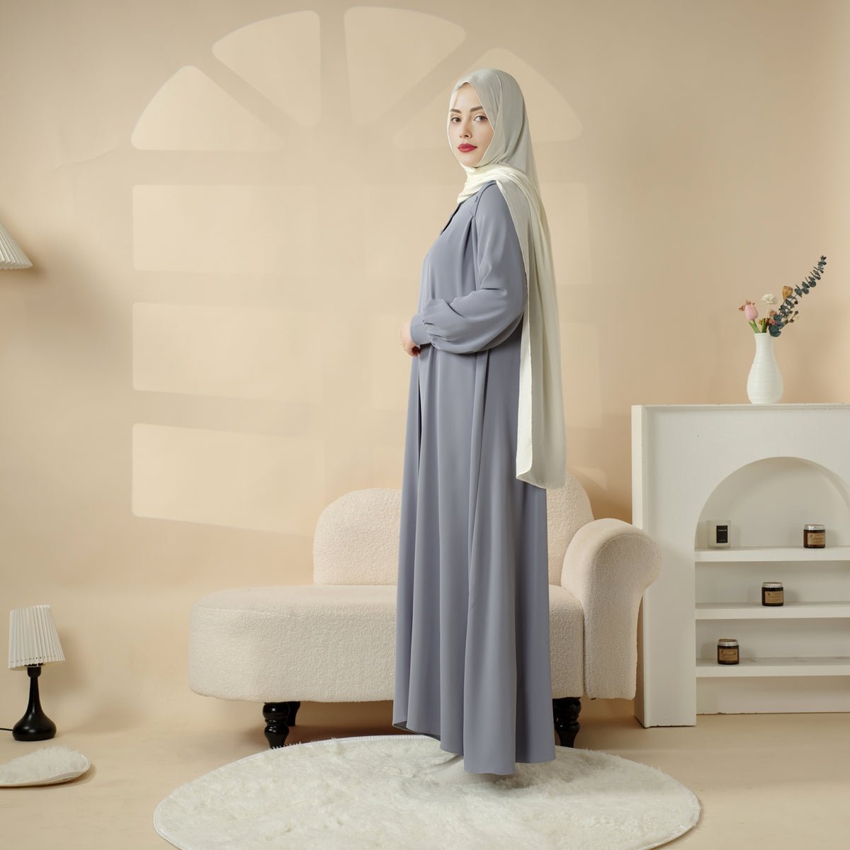 Macaron Color Shoulder Button Pullover Abaya (MA083) - Mariam's Collection