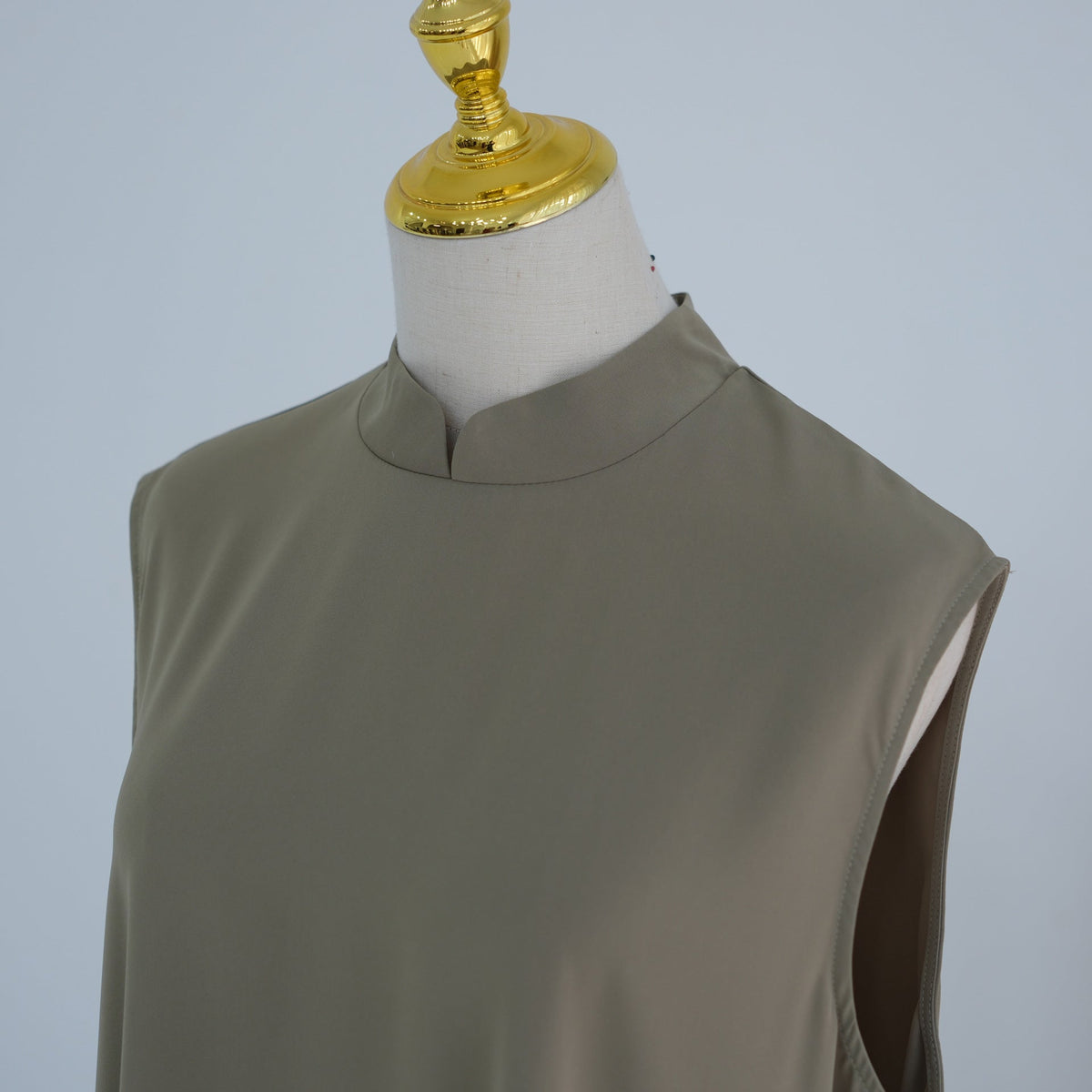 Mandarin-Collar Nida Inner Maxi Dress | Sleeveless Belted Layering Dress(MS569) - Mariam's Collection