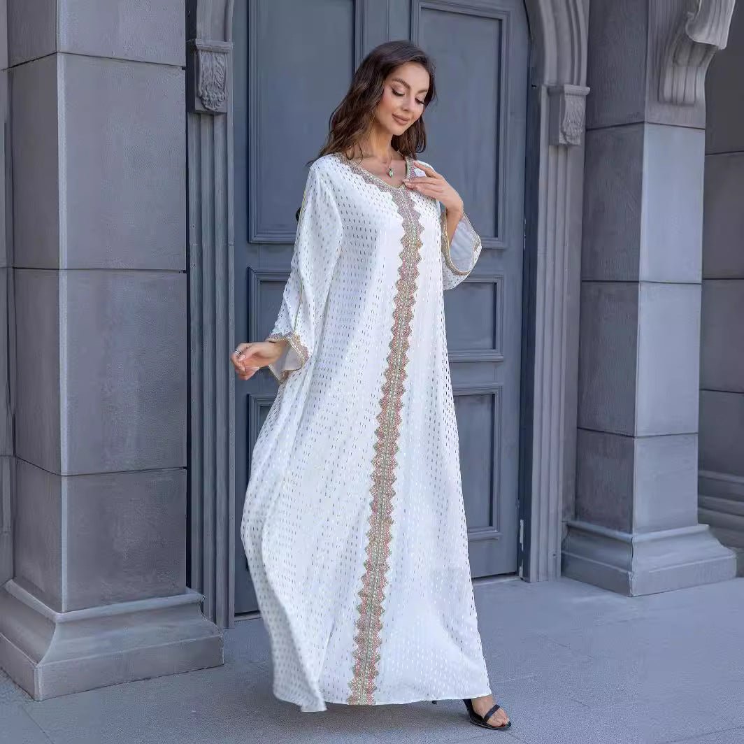 Metallic Embroidered Lace Trim Abaya(MA367) - Mariam's Collection