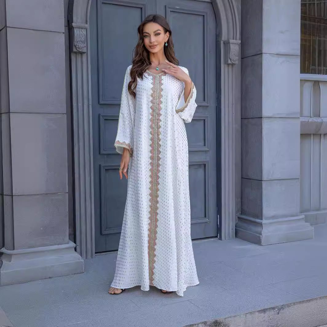 Metallic Embroidered Lace Trim Abaya